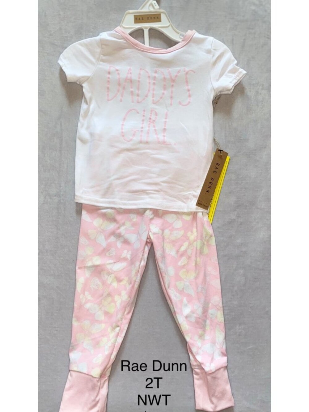 Rae Dunn Daddy's Girl butterfly pajama pants set PJs 2T NWT Father's Day pink